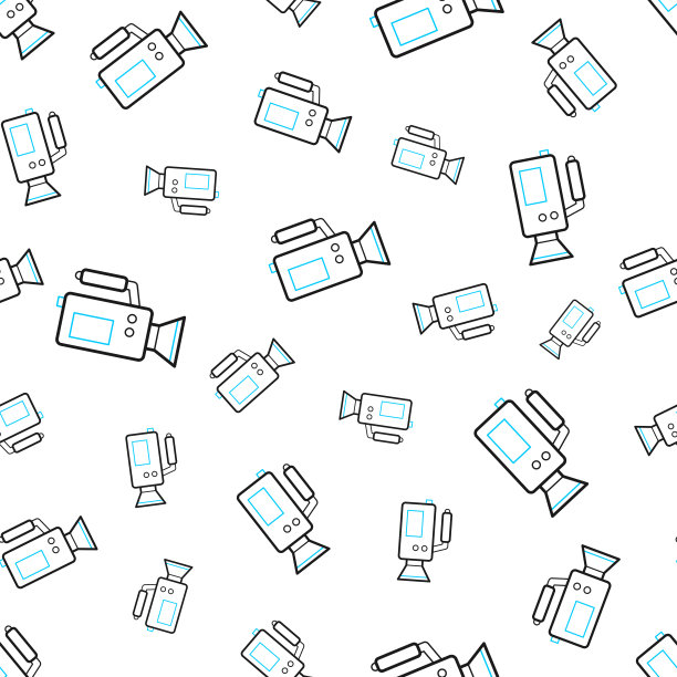 摄像机。无缝模式。白色背景上的线条图标图片下载