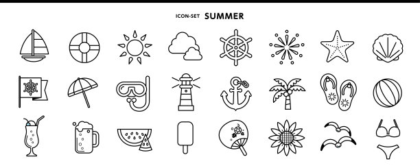 烟花、帆船、灯塔、锚等。夏季图标Web图形集图片下载