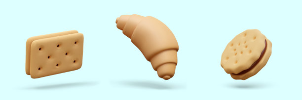 圆形和矩形三明治饼干，羊角面包。脆脆的饼干当零食图片下载