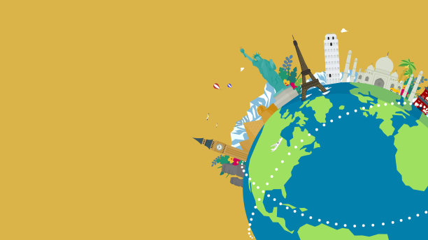 以世界遗产和大地装饰的旅游广告背景模板(黄色)图片下载