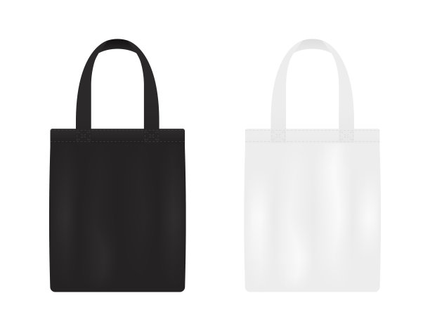 帆布袋。布袋模型。带把手的布袋。黑白棉环保袋模板。空白生态模板，袋子模型。矢量图图片下载
