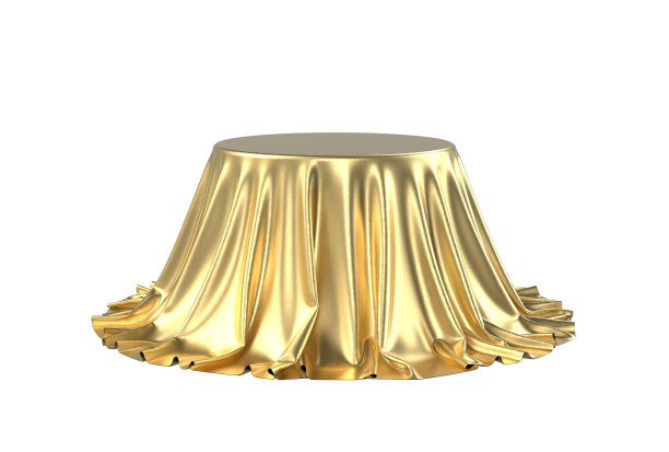 用缎面织物覆盖的圆形盒子。三维演示图片下载