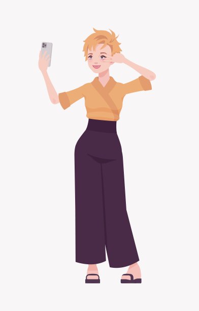 年轻女子日式办公室装，少女自拍手机姿势图片下载
