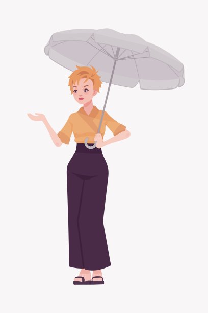 年轻女子日式办公室装，少女撑伞姿势图片下载