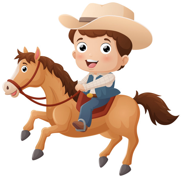卡通小牛仔骑在马上图片下载