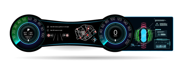 未来汽车服务，扫描和汽车数据分析。智能汽车大旗。未来的等距智能汽车和图标与机器的好处。矢量图图片下载