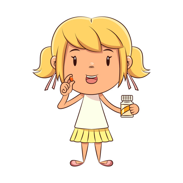 女孩在吃维他命，拿着，补充，药片，瓶子图片下载