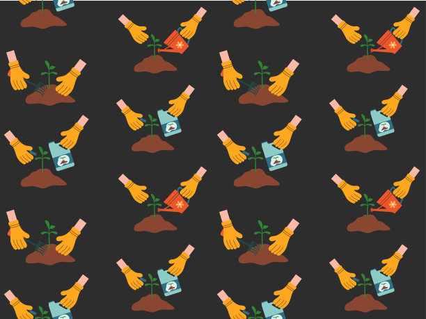 无缝模式与土壤孔，芽和园艺工具。园艺和农业概念图片下载