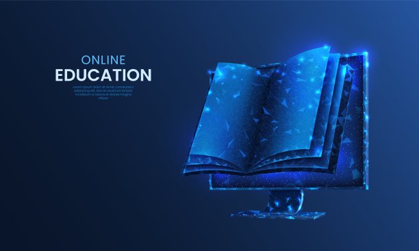 数字学习。在线图书馆。电子图书。计算机电子学习技术。在学校学习科学。智能训练。阅读文学作品。教育的概念。矢量背景设计图片下载