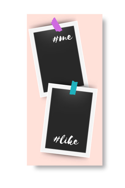 社交媒体可编辑的故事框架。时髦的横幅与时刻的照片。照片贴在胶带上。印字短语。矢量快照模板的网络博客与复制空间图片下载