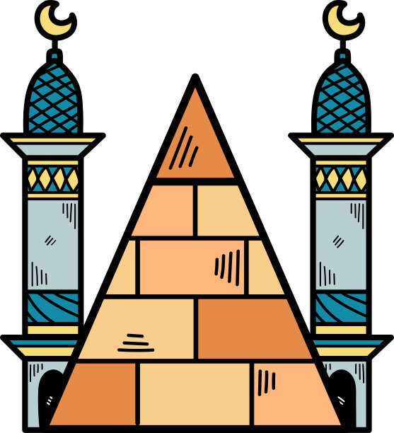 一幅以棕榈树和仙人掌为背景的金字塔图图片下载