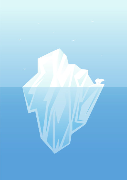 冰山和北极熊一起漂浮在海洋中。巨大的白色冰块，海鸥图片下载