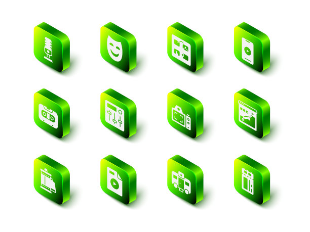 集喜剧戏剧面具，故事板，在线播放视频，直方图摄影，电影票，照相机，演员预告片和AVI文件文档图标。向量图片下载