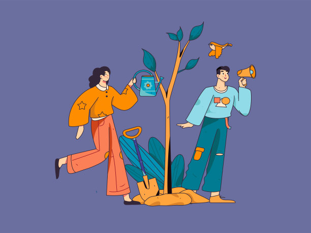 平面字符矢量概念操作手绘插图植树节植树在春天图片下载