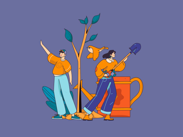 平面字符矢量概念操作手绘插图植树节植树在春天图片下载