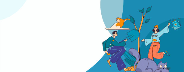 平面字符矢量概念操作手绘插图植树节植树在春天图片下载