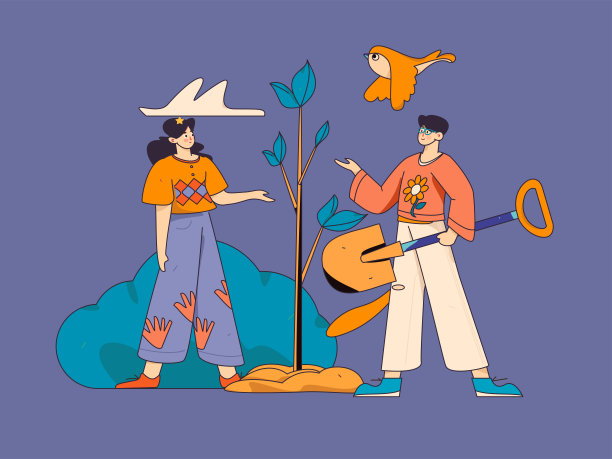 平面字符矢量概念操作手绘插图植树节植树在春天图片下载