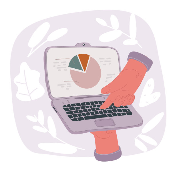 手持笔记本电脑按下按钮矢量插画图片下载