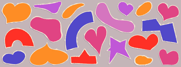 一套撕纸形状拼贴撕。切割颜色形状与撕裂的边缘。设置涂鸦碎片。矢量图图片下载