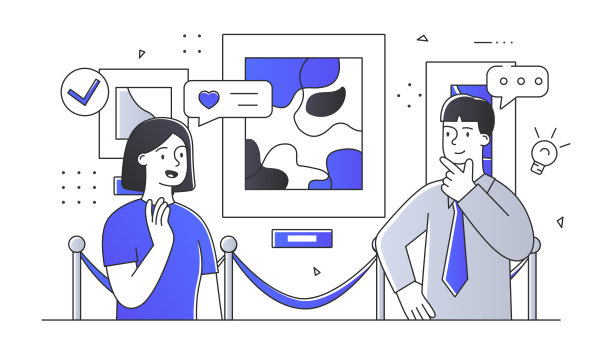 访客在画廊向量线性图片下载