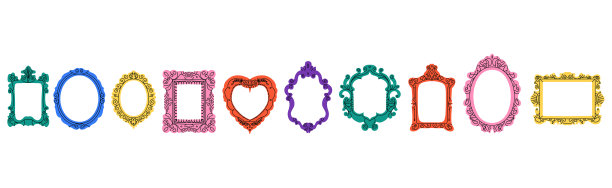 复古框架集。图像边界。各种装饰孤立元素不同形式的涂鸦风格。优雅的复古框架。现代镜面设计。美术馆的展品。矢量图图片下载