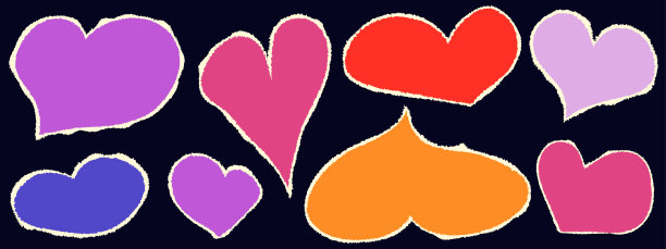 一套撕心纸。剪彩心与撕裂的边缘。形状爱涂鸦废料。矢量图图片下载