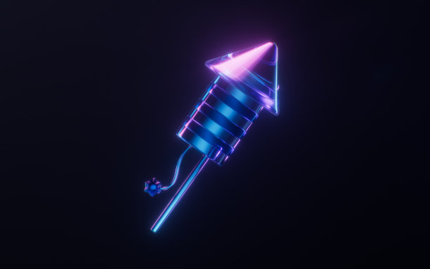 烟花与黑暗霓虹灯效果，3d渲染。图片下载