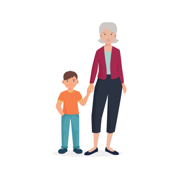 老妇人牵着小男孩的手，奶奶和孙子图片下载