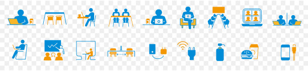 联合办公空间线路图标集。包括图标作为同事，共同工作，共享办公室，企业，公司，工作和更多。图片下载