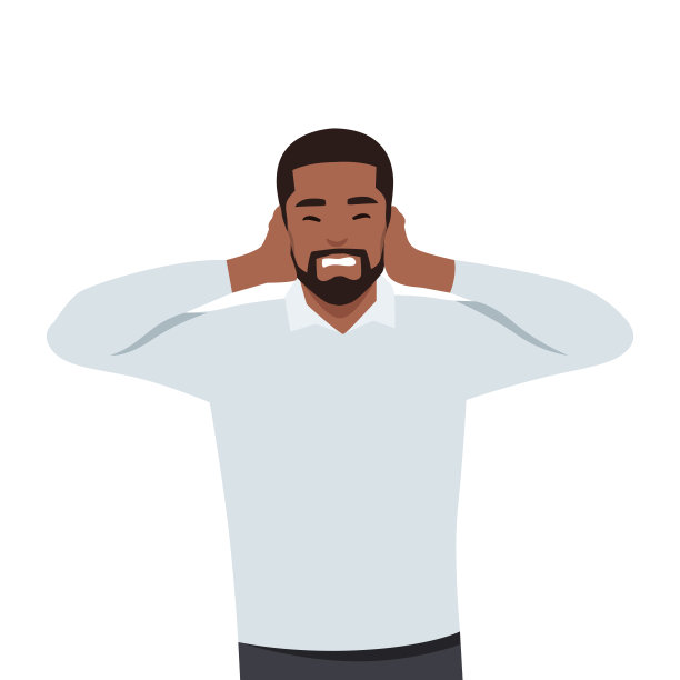 年轻的黑人商人用手捂着耳朵。图片下载