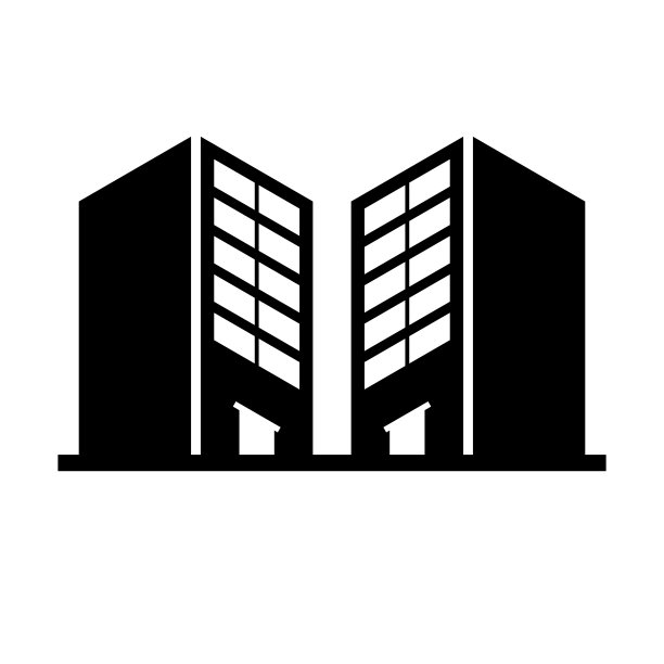 两座建筑物的剪影图标。向量。图片下载