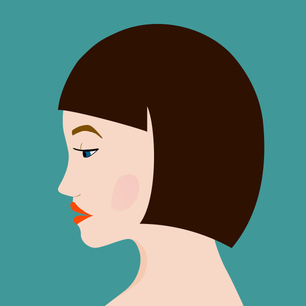 一个时尚女人的肖像。一个欧洲黑发女人的侧面头像。女孩的脸。平面设计的登陆页，横幅，社交媒体头像。颜色矢量图图片下载