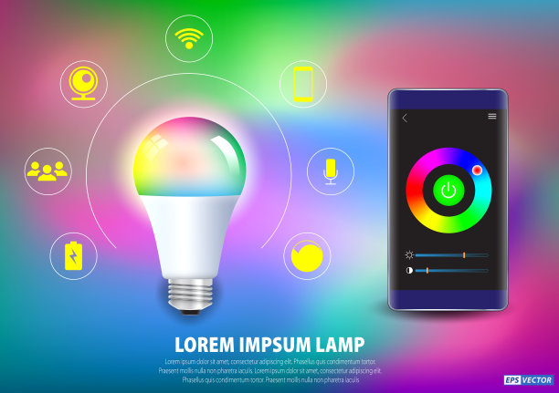 一组逼真的智能Wifi LED灯泡模型。三维演示图片下载