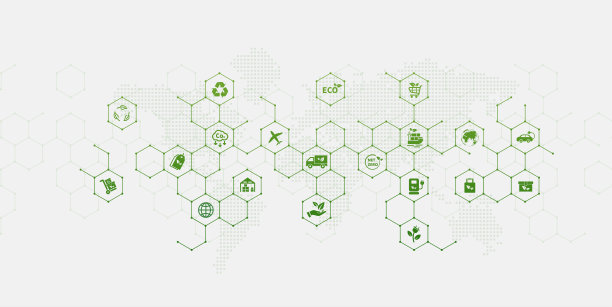 绿色物流或可持续运输。商业可持续战略的全球运输或货物运输。清洁能源运输过程实现净零碳排放。矢量图图片下载