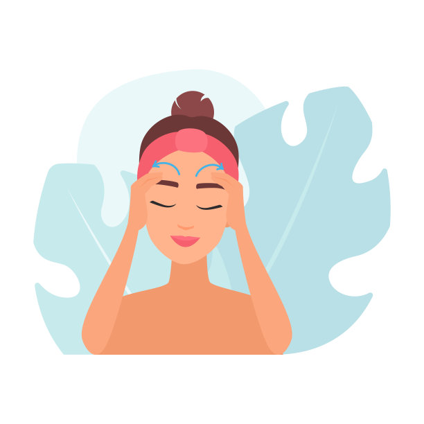 漂亮女孩的肖像，闭着眼睛按摩额头的皮肤图片下载