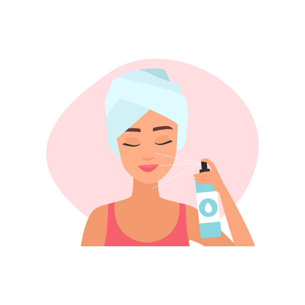 女孩在美容手术后使用矿物热水喷雾在面部皮肤上图片下载