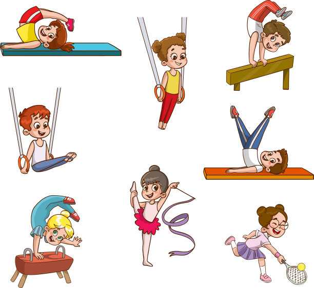 一组孩子玩不同的运动矢量插图图片下载