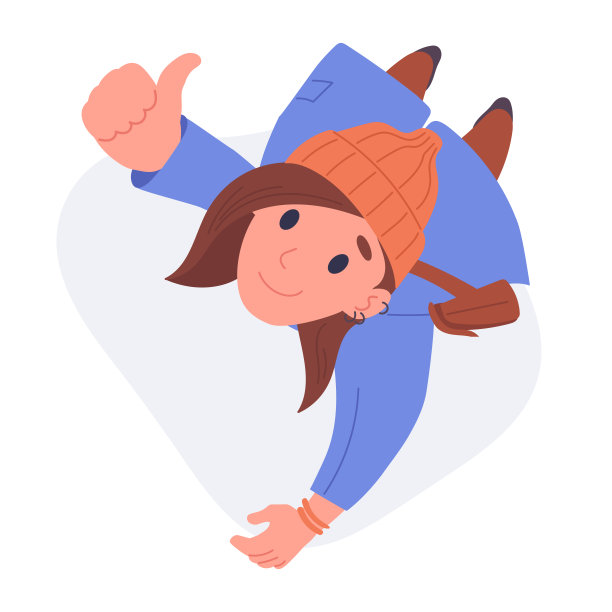 女孩向上看。卡通女性角色顶视图向上看，女人大拇指向上看，从上面的平面矢量插图。惊讶的人抬头图片下载