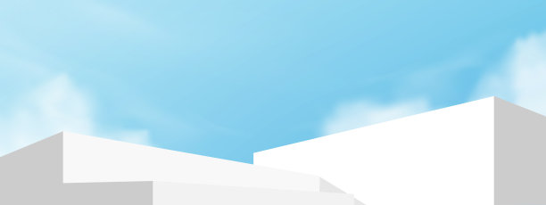 天蓝云背景下的白色讲台台阶，夏季化妆品展示销售推广平台3d模型展示台阶，网络上线，场景自然春日天空与建筑墙面图片下载