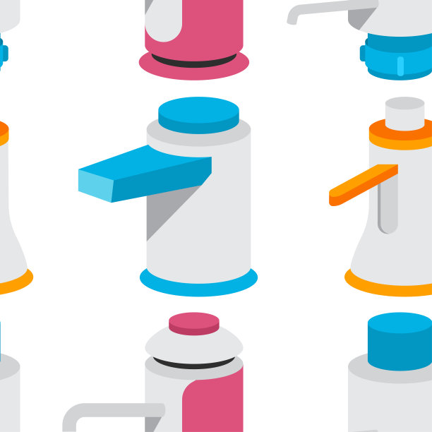 水瓶分配器泵矢量卡通无缝图案。图片下载