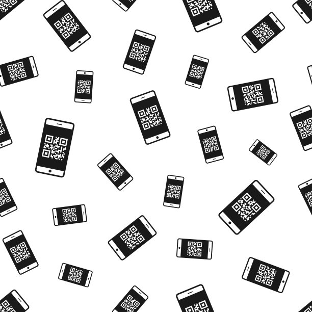 带二维码的智能手机。无缝模式。白色背景的图标图片下载