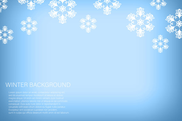 圣诞贺卡与白色雪花在蓝色的背景。孤立的雪花图标。空纸形状。冬季卡通平面插画。副本的空间。节日图案，横幅，框架，页眉，贺卡设计。图片下载