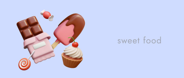 甜食的概念。广告模板上的紫色背景。冰淇淋，糖果，纸杯蛋糕图片下载