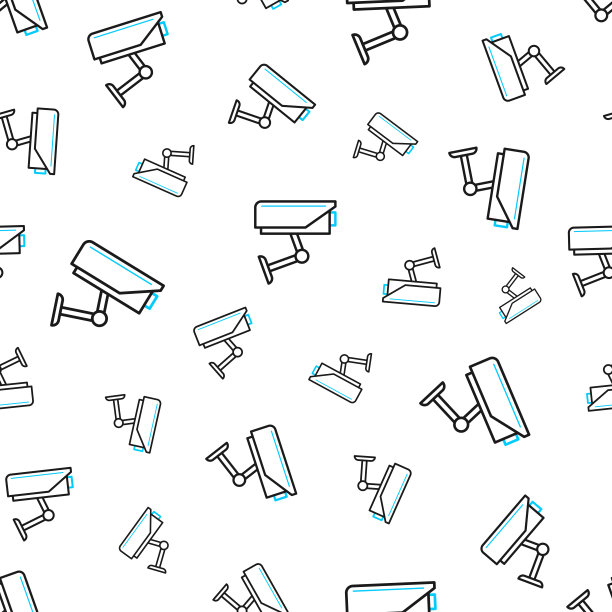 闭路电视——安全摄像头。无缝模式。白色背景上的线条图标图片下载