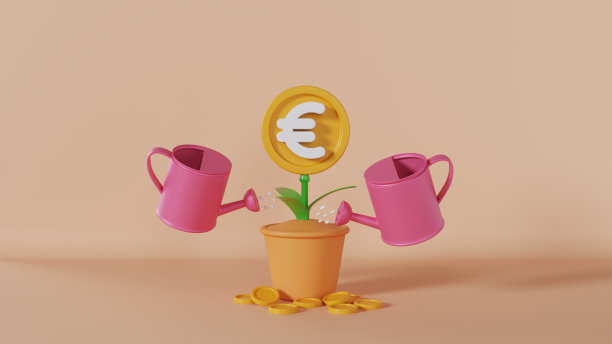 金融堆栈欧元硬币增长投资业务与树在柔和的颜色背景图片下载