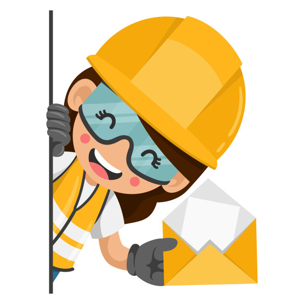 一位工业女工拿着一封打开的信封从墙后向外偷看电子邮件。沟通、通知和联系的概念。工业安全和工作中的职业健康图片下载