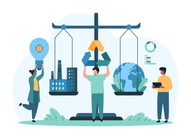 二氧化碳净零排放，二氧化碳平衡和回收技术的小人图片下载