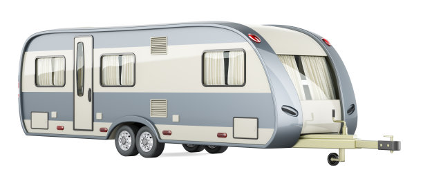 旅行拖车，露营车。三维渲染图片下载