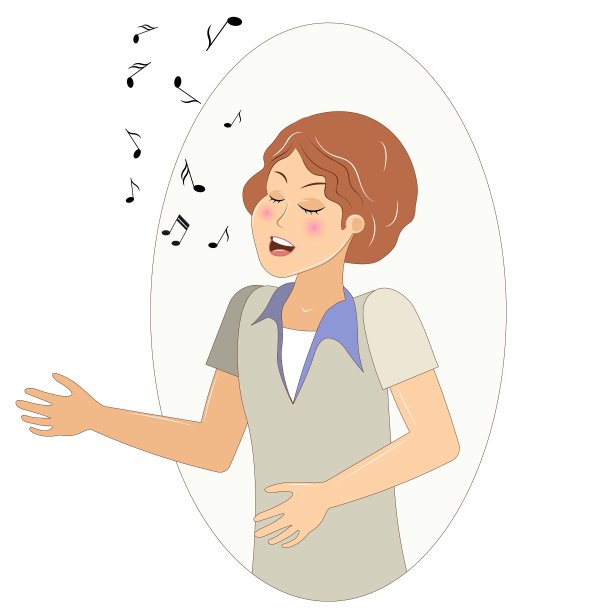 音乐演唱会。一个棕色头发的女孩在一个灰色的圆圈里唱歌。图片下载