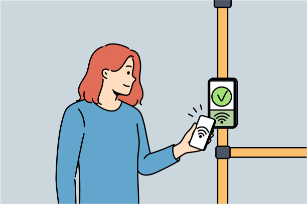 女子在巴士终点站接受非接触式支付，只需将手机触碰NFC传感器图片下载